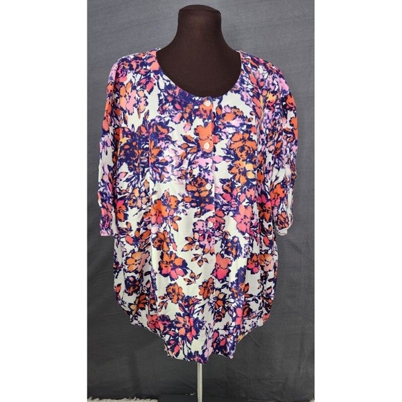 NEW Woman Within White Colorful Floral Short Sleeve Cardigan Sweater 4X 34/36 - Picture 1 of 10